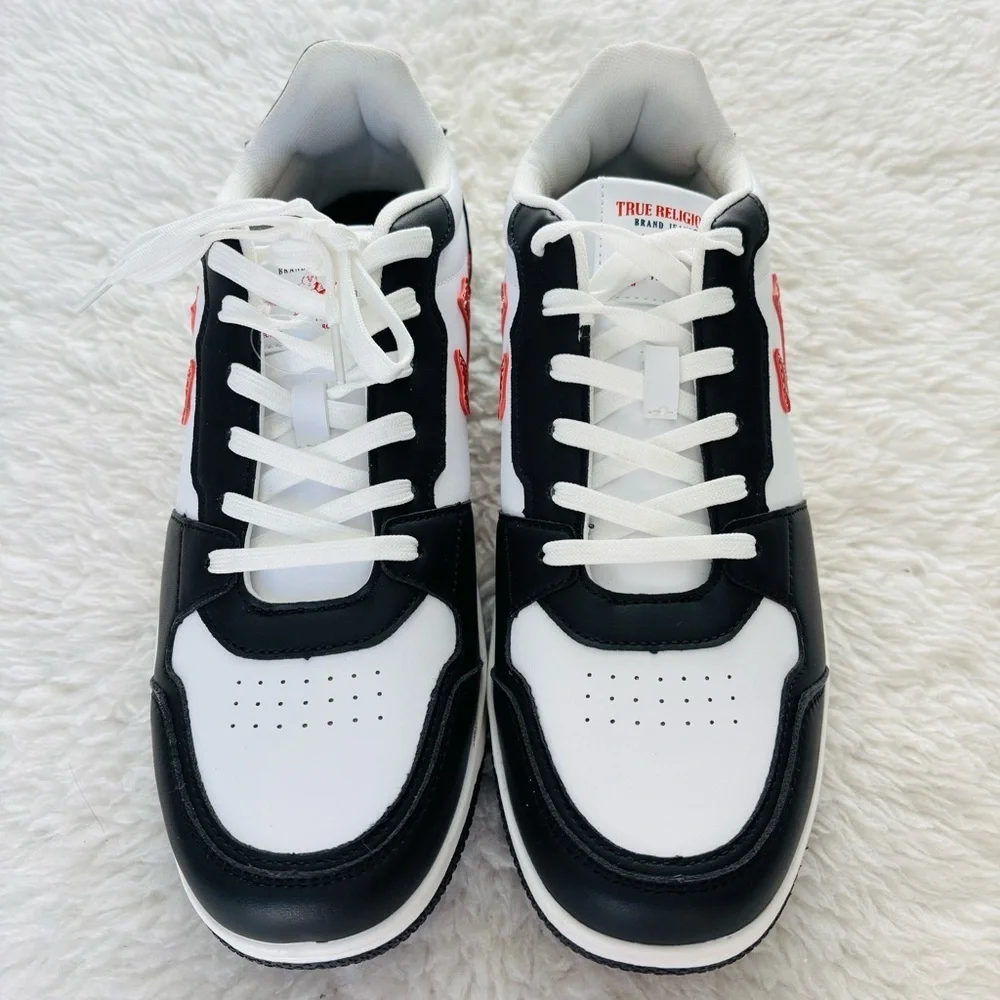 True Religion Arthur S Black and White Sneakers with Red Accents Logo size 10 M